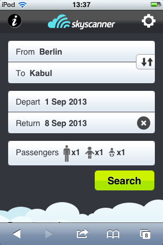 Skyscanner mobile website: screen design